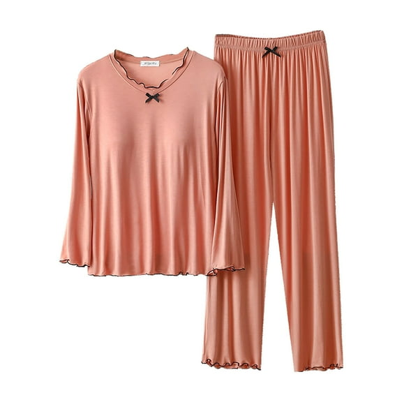 Seductiva Clothing Items Short Sleeve Pj Set Womens Pajama Sets Summer Pj Set Long Sleeve Top Built In Bra with Long Pants Sleepwear 2 Set