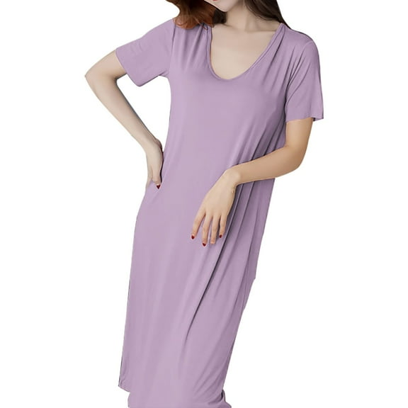 Seductiva Clothing Women's Cotton Nightgown Sleepwear Women's Soft Nightgown Sleep Dress Summer Short Sleeve Comfy Sleepwear with Built In Bra Ultra-Soft Nightgown Sleep Dress