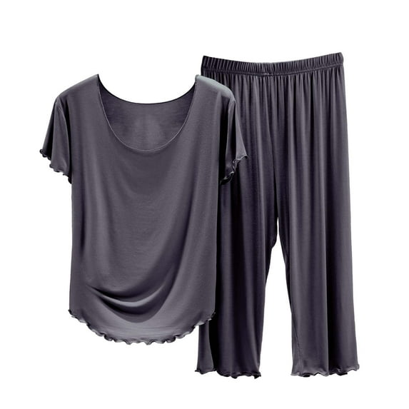 Seductiva Women's Sleepwear Women's Solid Color Pajamas Round Neck Short Sleeved Pajamas and Capris Pajama Set Sleepwear Pjs Sets Lounge Set