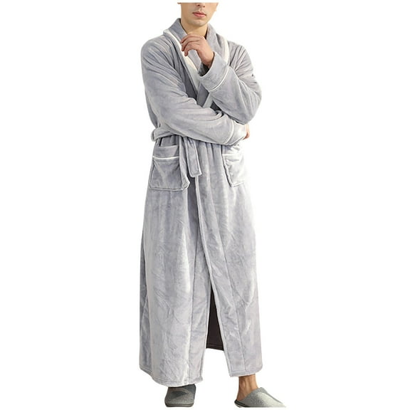 Seductiva Clothing Items Womens Robe Lightweight Unisex Bathrobe Pocket Breathable Flannel Long Splicing Soft Sleepwear SPA Robe Soft Ladies Sleepwear