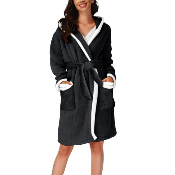 Seductiva Clothing Womens Robe Lightweight Women's Autumn and Winter Warm Bathrobe Hooded Home Clothing Plush Pajamas Nightgown Soft Ladies Sleepwear