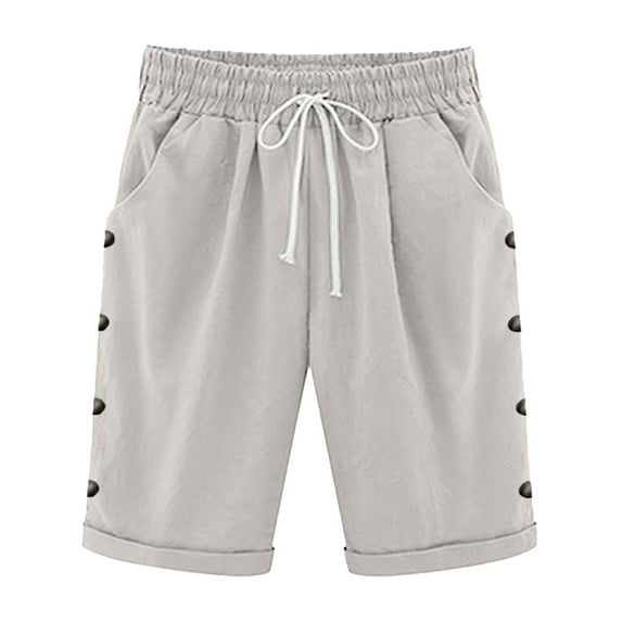 Seductiva Clothing Womens Workout Shorts Shorts for Women Knee Length Plus Size Summer Elastic Waist Beach Long Shorts with Pockets