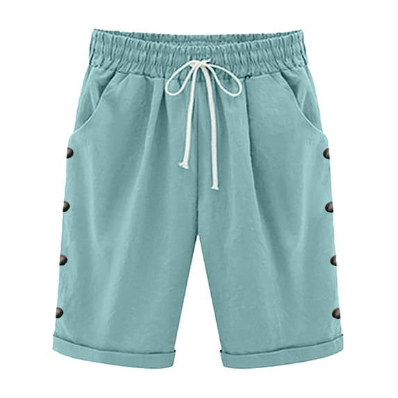 Seductiva Clothing Womens Workout Shorts Shorts for Women Knee Length Plus Size Summer Elastic Waist Beach Long Shorts with Pockets