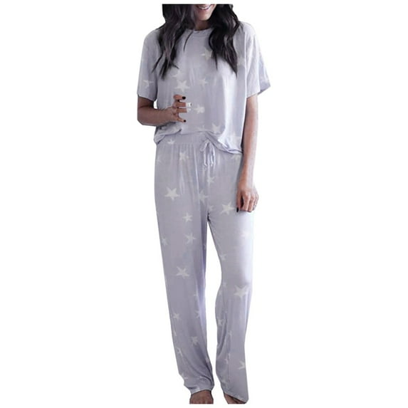 Seductiva Clothing Items women's pajama sets Women Printed Sleepwear Round Neck Short Sleeve Tops with Long Pants Pajama Set