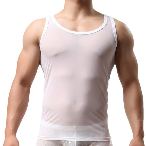 Seductiva Men's Mesh See-Through Tank Top Vest Summer Undershirt Semi See Thru Fitted Gym Workout Muscle Vest
