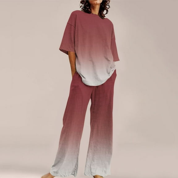 Seductiva Pajama Set for Women Women Suitable Summer O Neck Loose Short Sleeve Floral Print Top Shirt with Pants Large Size 2 Set Sleepwear Pjs Sets Lounge Set