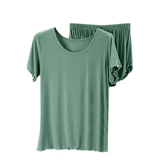 Seductiva Clothing Pajamas for Women Set Women's Summer Cotton Short Sleeved T Shirt for Women Loose Large Size Bottoming Shirt Ear Side Top Shorts Two Piece Pajamas Pajamas Set