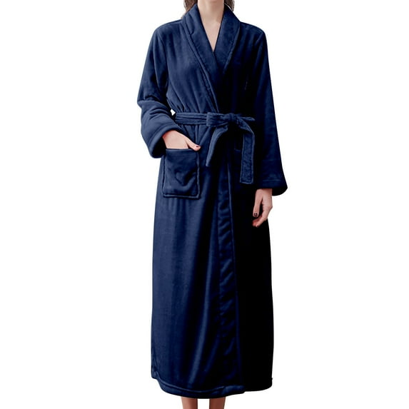 Seductiva Clothing Robes for Women Women's Double Pocket Flannel Bathrobe Soft and Warm Double Faced Velvet Bathrobe Pajamas and Home Wear Bathrobe Robe Soft Lightweight