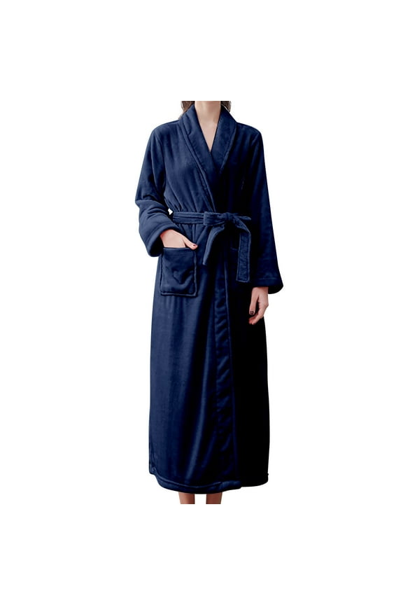 Clothing Robes for Women Women's Double Pocket Flannel Bathrobe Soft and Warm Double Faced Velvet Bathrobe Pajamas and Home Wear Bathrobe Robe Soft Lightweight