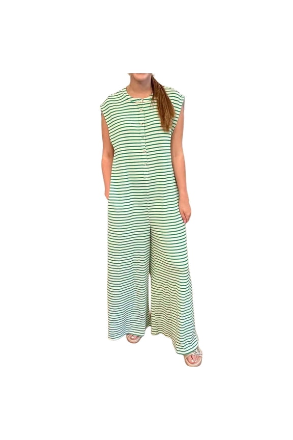 Seductiva Clothing Soft Leggings for Women Womens Striped Jumpsuit Sleeveless Button Down Wide Leg Jumpsuit Rompers Pants with Pockets