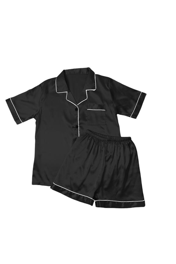 Clothing Sales Women Casual 2 Piece Outfit Lady's Short Sleeved Shorts Pajamas Satin Lapel Comfortable Home Wear Two Piece Pajamas
