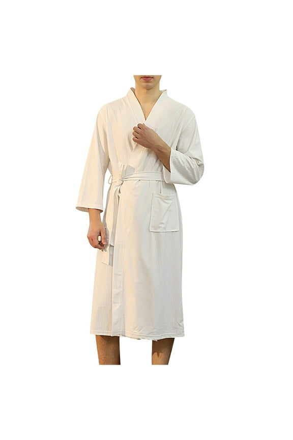Sales Women Robes Unisex Pocket Breathable Knee Length Bathrobe Splicing Soft Sleepwear SPA Robe Shower Spa House Long Robe for Women