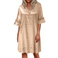 thumbnail image 1 of Seductiva Clearance Sales Women's Cotton Nightgown Sleepwear Women Casual Solid Dress Short Sleeve V Neck Lace Dress Pullover Loose Dress Ultra-Soft Nightgown Sleep Dress, 1 of 6