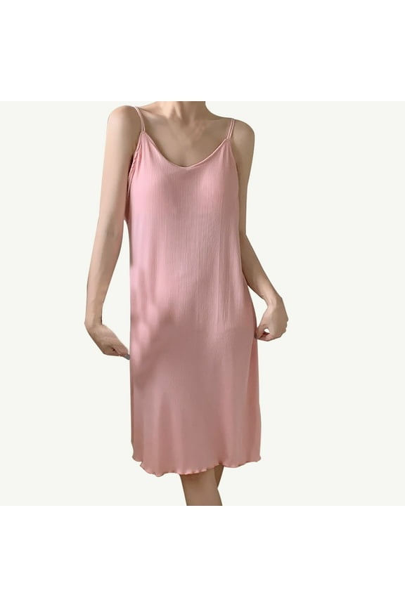 Seductiva Women's Cotton Nightgown Sleepwear Womens Cotton Sleeveless Nightgown Spaghetti Strap V Neck Full Slip Sleep Dress Ultra-Soft Nightgown Sleep Dress