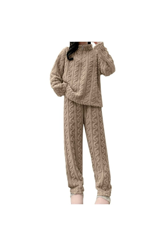 Clothing Women's Pajama Set Womens Fuzzy Pajama Sets Warm Cozy Winter Sets Set Loose Comfy Ladies Plush Sleepwear