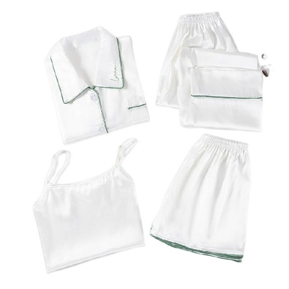 Seductiva Women's Sleepwear Satin Pyjamas Women's Short 4 Piece Pyjamas Short Sleeve Sleepwear and Shorts Set Women Sets Leisure Suit Loungewear Sleepwear Pjs Sets Lounge Set