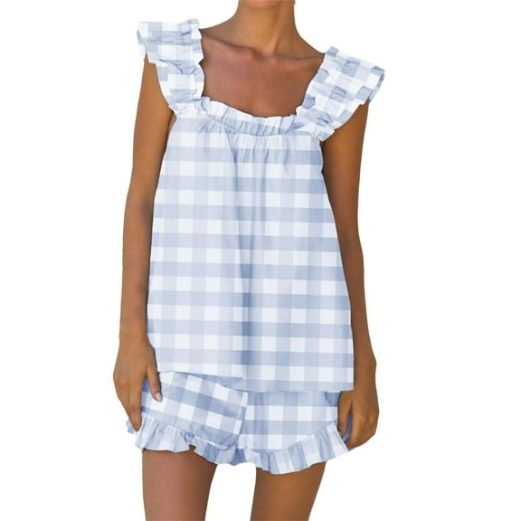 Seductiva Clothing Women's Sleepwear Women's Pajama Set Soft Cotton Set Summer 2 Outfits Ruffle Trim Top and Shorts Set Sleepwea Sleepwear Pjs Sets Lounge Set