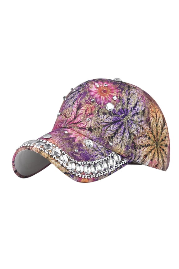Seductiva Sales Womens Sun Visor Hat Female Summer Flash Drill Floral Print Baseball Caps Adjustable Hat Visors Star Casual Sun Peak Hat 1PC
