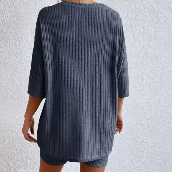 Seductiva Clothing Short Sleeve Pj Set 2 Sets Ribbed Knit Pajamas Matching Outfits T Shirt Biker Shorts Sleepwear Sweatsuits Sleepwear Pjs Sets Lounge Set