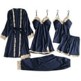 thumbnail image 1 of Seductiva Clothing Short Sleeve Pj Set Ladies Satin Pajamas Set 5 Piece Pajamas Silk Like Lace Paneled Sexy Pajamas Sleepwear Pjs Sets Lounge Set, 1 of 3