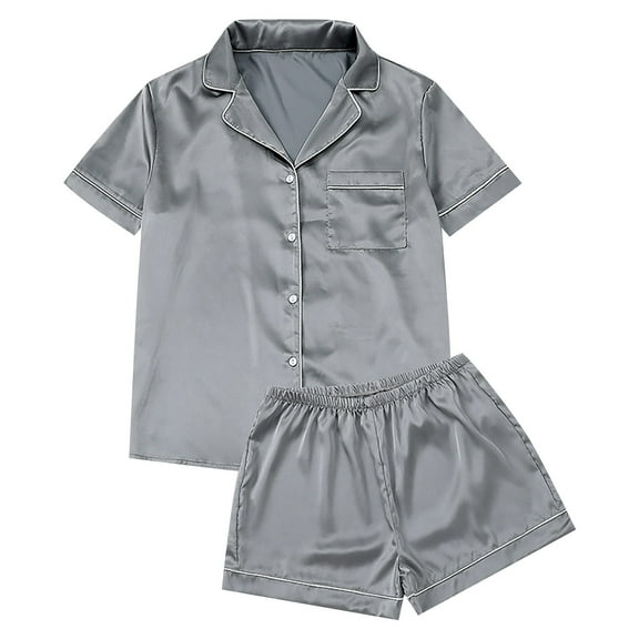 Seductiva Short Sleeve Pj Set Satin Silk Loungewear Sets Sleepwear Womens Set Button Down Pajamas Two Piece Women Suits Sets Sleepwear Pjs Sets Lounge Set