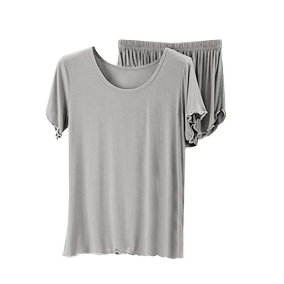 Seductiva Clothing Sleepwear for Women Women's Summer Cotton Short Sleeved T Shirt for Women Loose Large Size Bottoming Shirt Ear Side Top Shorts Two Piece Pajamas Pajamas Set