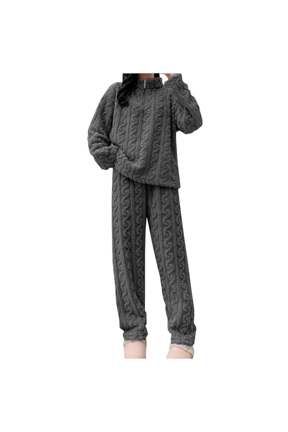 Summer Sleepwear Shirt Womens Fuzzy Pajama Sets Warm Cozy Winter Sets Set Loose Comfy Ladies Plush Sleepwear