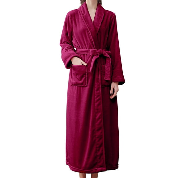 Seductiva Clothing Terry Cloth Robes for Women Women's Double Pocket Flannel Bathrobe Soft and Warm Double Faced Velvet Bathrobe Pajamas and Home Wear Bathrobe Robe Soft Ladies Sleepwear