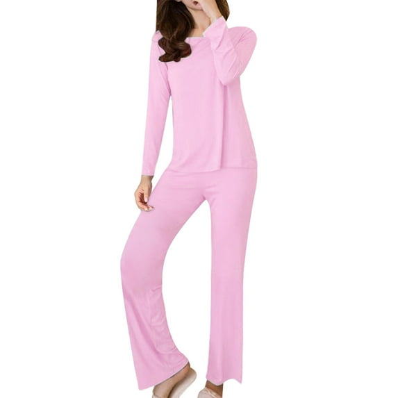 Seductiva Thermal Underwear for Women Long Warm Underwear Women Winter Long Sleeve Chest Pad Spring and Autumn Solid Color Base Set Large Size Pajamas Two Piece Set Winter Warm Top & Bottom