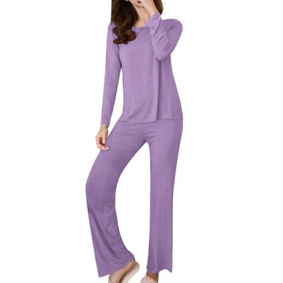 Seductiva Thermal Underwear for Women Long Warm Underwear Women Winter Long Sleeve Chest Pad Spring and Autumn Solid Color Base Set Large Size Pajamas Two Piece Set