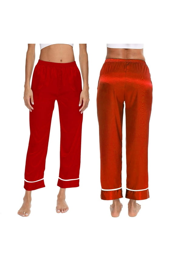 Clothing Women's Comfy Casual Pajama Pants Women Sleepwear Long Pants Strap Nightwear Lace Trim Satin Cami Pant Pajama Lounge Pants Sleepwear