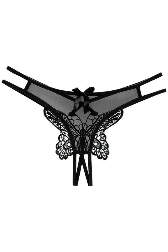 Women's Cotton Brief Underwear Women Low Waist Traceless Mesh Embroidered Big Butterfly Open End Thong Low Rise Briefs