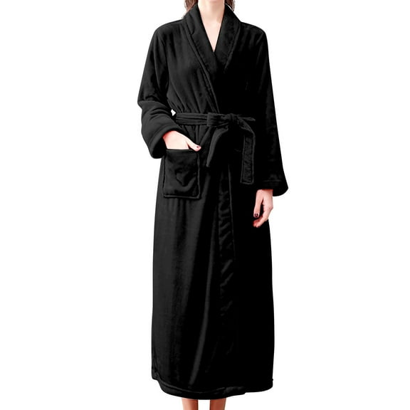 Seductiva Clothing Women's Lightweight Robe Women's Double Pocket Flannel Bathrobe Soft and Warm Double Faced Velvet Bathrobe Pajamas and Home Wear Bathrobe Robe Soft Lightweight