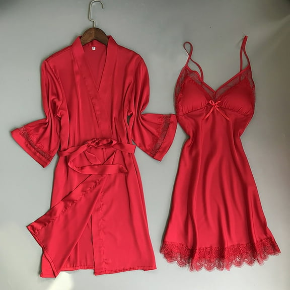 Seductiva Women's Pajama Set Satin Silk Pajamas Cardigan Nightdress Bathrobe Ladies Robes Underwear Sleepwear Two Piece Soft Sleepwear