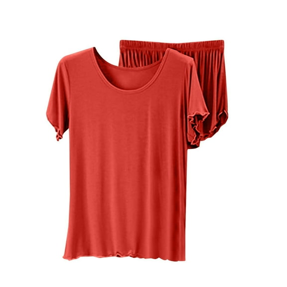 Seductiva Clothing Women's Pajama Sets Women's Summer Cotton Short Sleeved T Shirt for Women Loose Large Size Bottoming Shirt Ear Side Top Shorts Two Piece Pajamas Pajamas Set