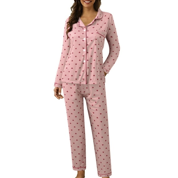 Seductiva Clothing Women's Sleepwear Women Casual Lapel Button Plaid Print Two Piece Long Sleeve Pajamas Pajamas Suit Two Piece Soft Sleepwear