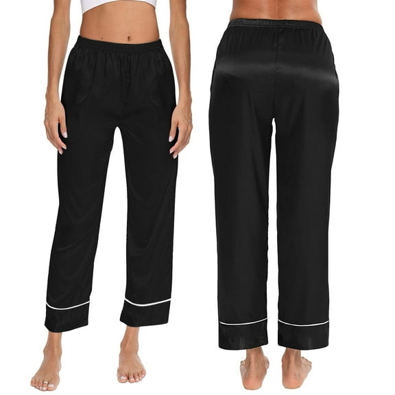 Seductiva Clothing Women’s Ultra-Soft Comfy Pajama Women Sleepwear Long Pants Strap Nightwear Lace Trim Satin Cami Pant Pajama Lounge Pants Sleepwear