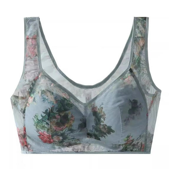 Seductiva Clothing Women's Wireless Bra Women's Large Size Outer Wear Lace Mesh Printed Underwear Vest Full Cup Fixed Straps Bra for Women Full-Coverage T-Shirt Bra for Everyday Wear