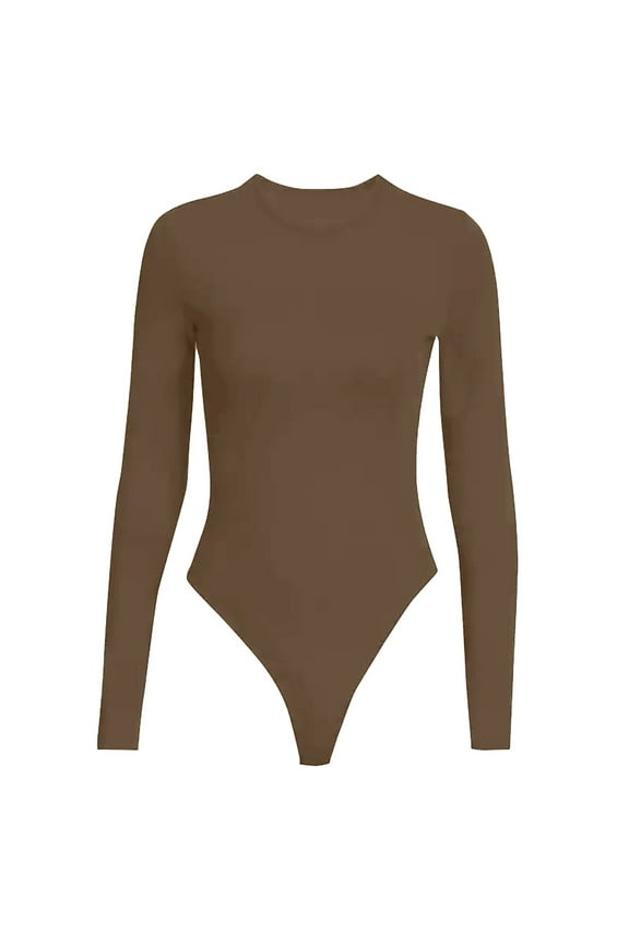 Seductiva Clearance Womens Crew Neck Long Sleeve Bodysuit Comfortable Against the Skin Tops Sexy Body Suits Women Clothing