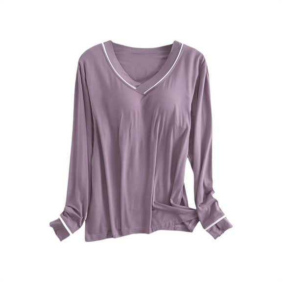 Seductiva Clothing Womens Nightgown Cotton Sleepwear Women's Long Sleeve Sleep T Shirt Basic Layer Stretchy Shirts Neck Pajama Top