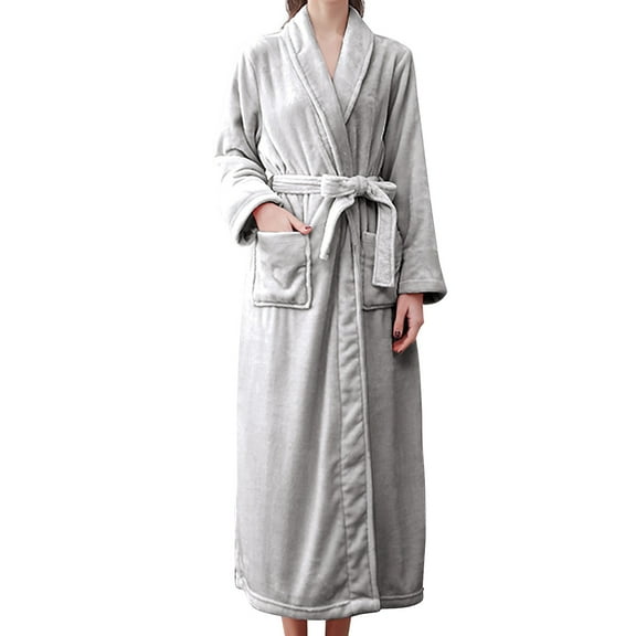 Seductiva Clothing Womens Plush Soft Robe Women's Double Pocket Flannel Bathrobe Soft and Warm Double Faced Velvet Bathrobe Pajamas and Home Wear Bathrobe Robe Shower Spa House Long Robe for Women