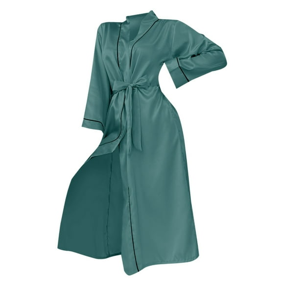 Seductiva Womens Robe Lightweight Long Ice Silk Nightgown Summer Thin Fashion Simple Home Clothes Women Cardigan Bathrobe Soft Ladies Sleepwear