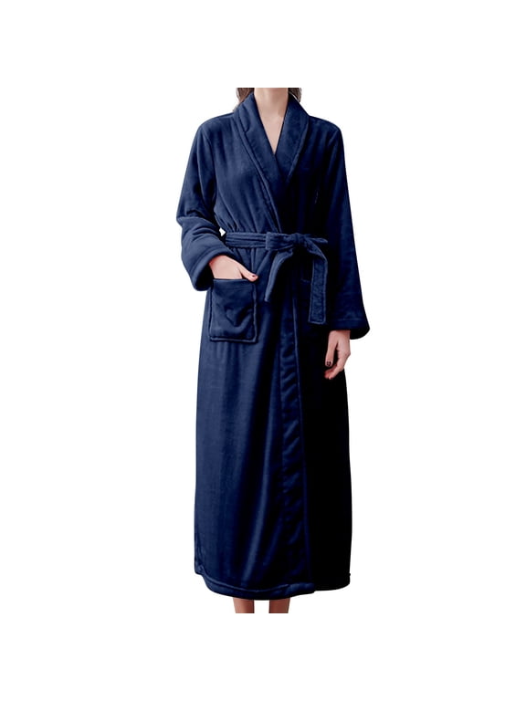 Seductiva Clothing Womens Robe Lightweight Women's Double Pocket Flannel Bathrobe Soft and Warm Double Faced Velvet Bathrobe Pajamas and Home Wear Bathrobe Robe Soft Ladies Sleepwear