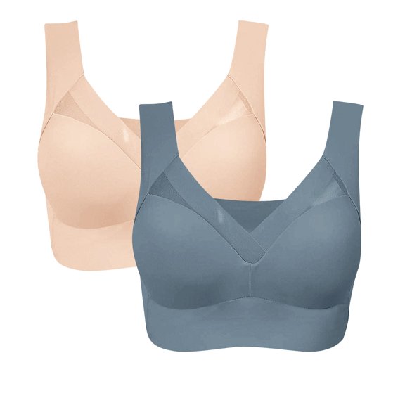 Seductiva Clothing Womens Seamless Wireless Supportive Bra Pack of 2 New Posture Correcting Bra Wireless Bra Breathable Comfortable Full Back Cover Plus Size Bra