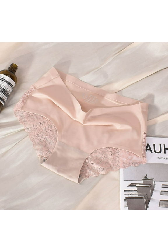 Seductiva Clearance Womens Underwear Cotton Hipster Panties Women's Ice Silk Mid Rise Seamless Lace Cotton Crotch Sexy Breathable Large Size Briefs Soft Strech Ladies Breathable