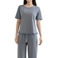 thumbnail image 1 of Seductiva Clearance cotton pajamas for women set Womens 2 Piece Outfits Summer Casual Loose Short Sleeve Pullover Tops & Wide Leg Pants Sets Tracksuit New, 1 of 6