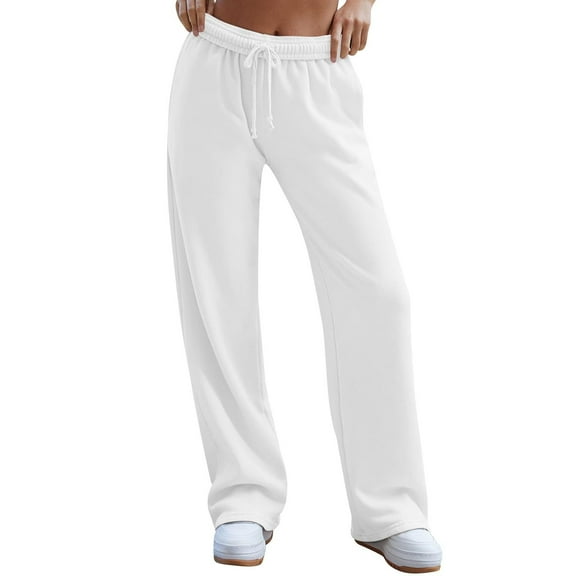 Seductiva under $11 White Sweatpants Women's Wide Leg Sweatpants High Waisted Baggy Interior Drawstring Sweatpants Straight Leg Sweat Pants