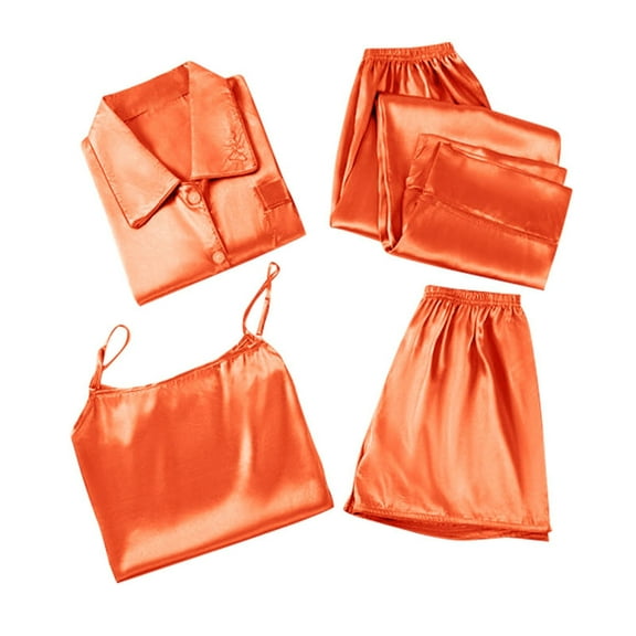 Seductiva Clothing women pajama sets Satin Pyjamas Women's Short 4 Piece Pyjamas Short Sleeve Sleepwear and Shorts Set Women Sets Leisure Suit Loungewear