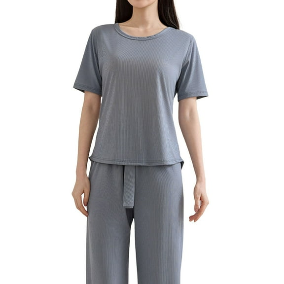 Seductiva women pajama sets Womens 2 Piece Outfits Summer Casual Loose Short Sleeve Pullover Tops & Wide Leg Pants Sets Tracksuit New
