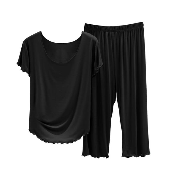 Seductiva Clothing women's pajama sets Women's Solid Color Pajamas Round Neck Short Sleeved Pajamas and Capris Pajama Set